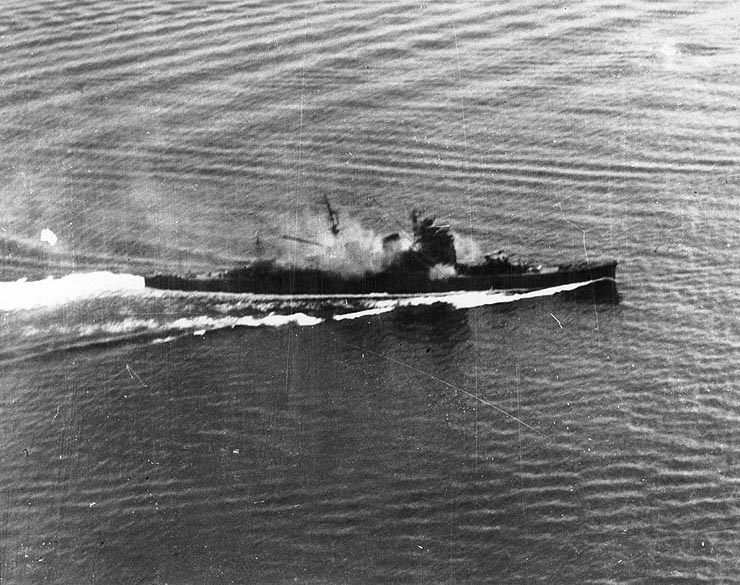 Haguro or Myoko firing at attacking US carrier aircraft during Battle of Sibuyan Sea, 24 Oct 1944