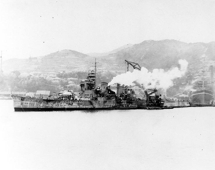 Haguro in the final stages of fitting out, off Mutusbishi's Nagasaki shipyard, Japan, 6 Apr 1929