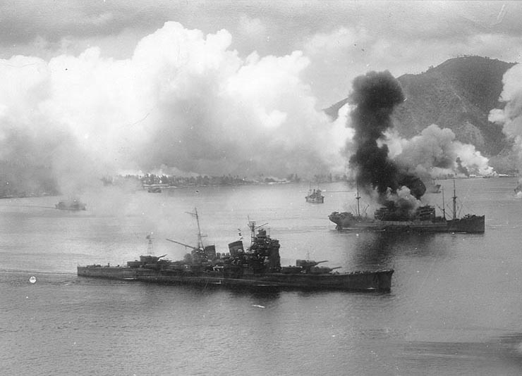 Haguro under air attack by USAAF 3rd Bomb Group, Simpson Harbor, Rabaul, New Britain, 2 Nov 1943