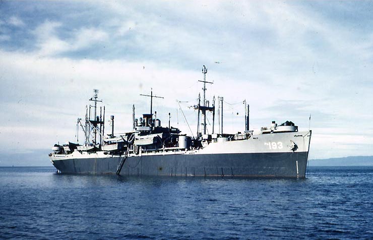 USS Sanborn (APA-193) at anchor, circa late-1944 or 1945, photo 3 of 4