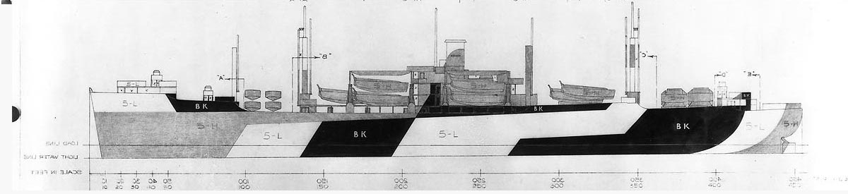 Drawing of Camouflage Scheme M32/4T applied to the Haskell-class attack transports, 2 of 2