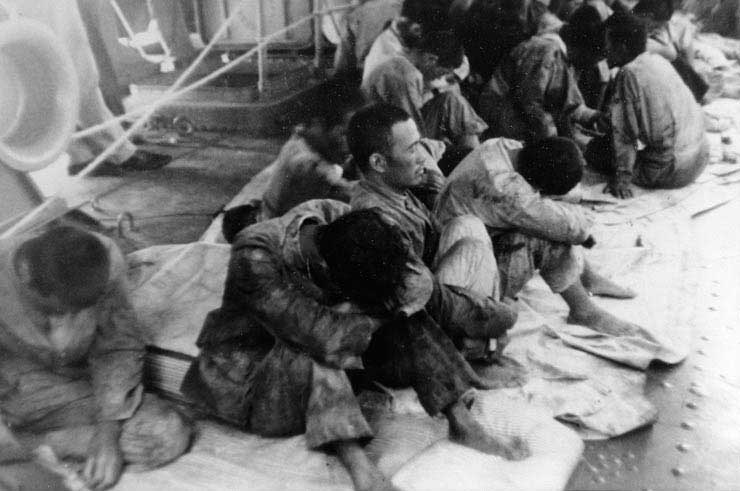 Surviviors of Hiryu aboard USS Ballard, Jun 1942