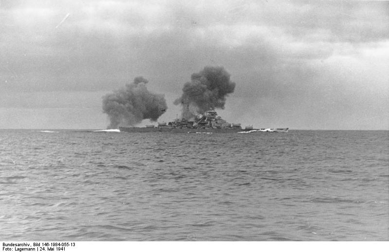 Bismarck firing on Hood and Prince of Wales, Battle of Denmark Strait, 24 May 1941, photo 6 of 8