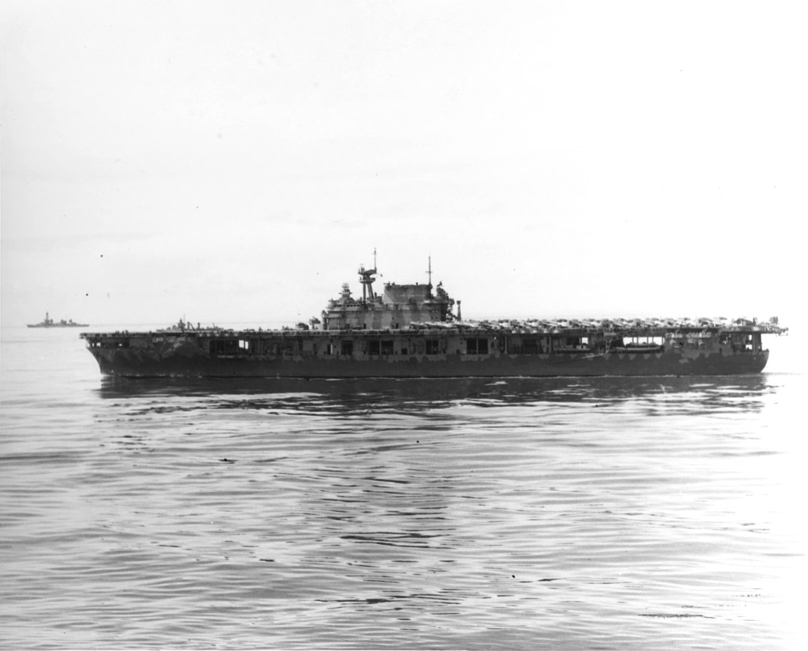 Hornet in South Pacific, 15 May 1942, a week after the Battle of Coral Sea and the day before she was recalled to Pearl Harbor to prepare for the Battle of Midway.