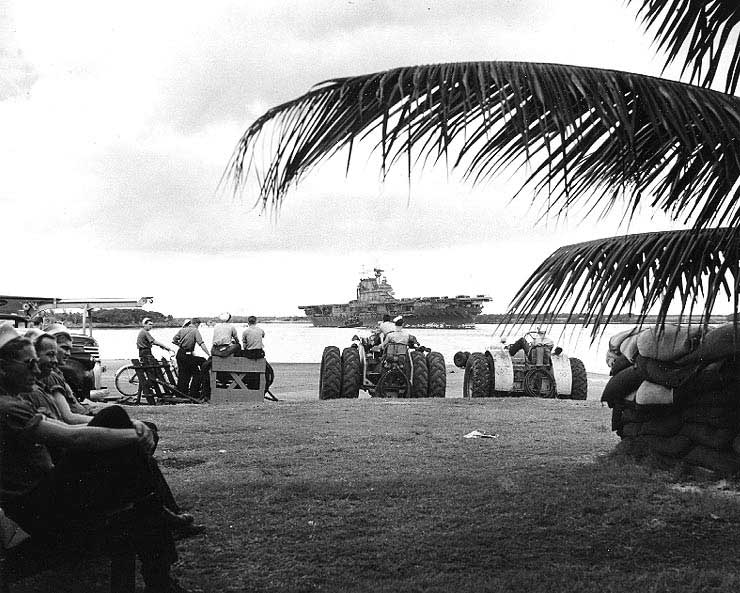 Hornet at Pearl Harbor, seen from Ford Island Naval Air Station, Pearl Harbor, 26 May 1942