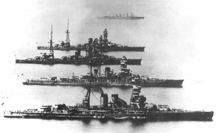 Battleships Nagato, Kirishima, Ise, and Hyuga, date unknown