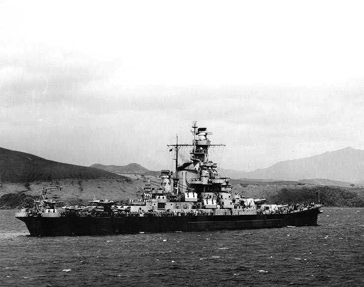 Battleship Indiana in a South Pacific harbor, Dec 1942