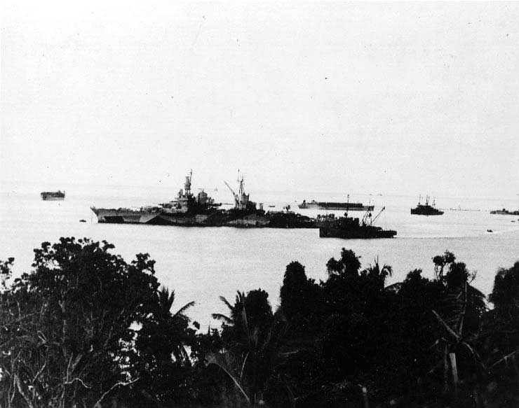 Indianapolis in an unidentified Pacific harbor, circa May-Oct 1944