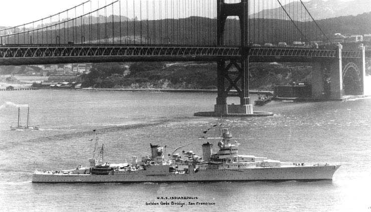 Indianapolis off San Francisco, California, United States, Golden Gate Bridge in background, circa 1938