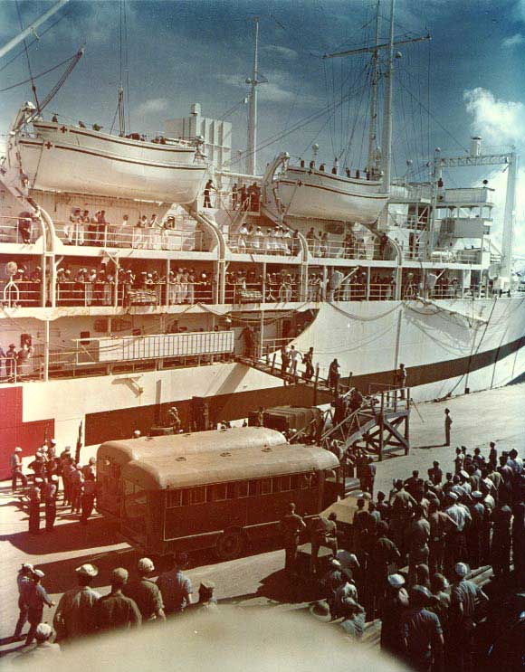 Hospital ship Tranquillity arrived at Guam with survivors of Indianapolis, 8 Aug 1945, photo 3 of 3