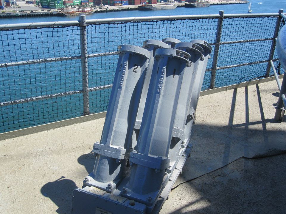 Chaff launchers aboard museum ship Iowa, 2012