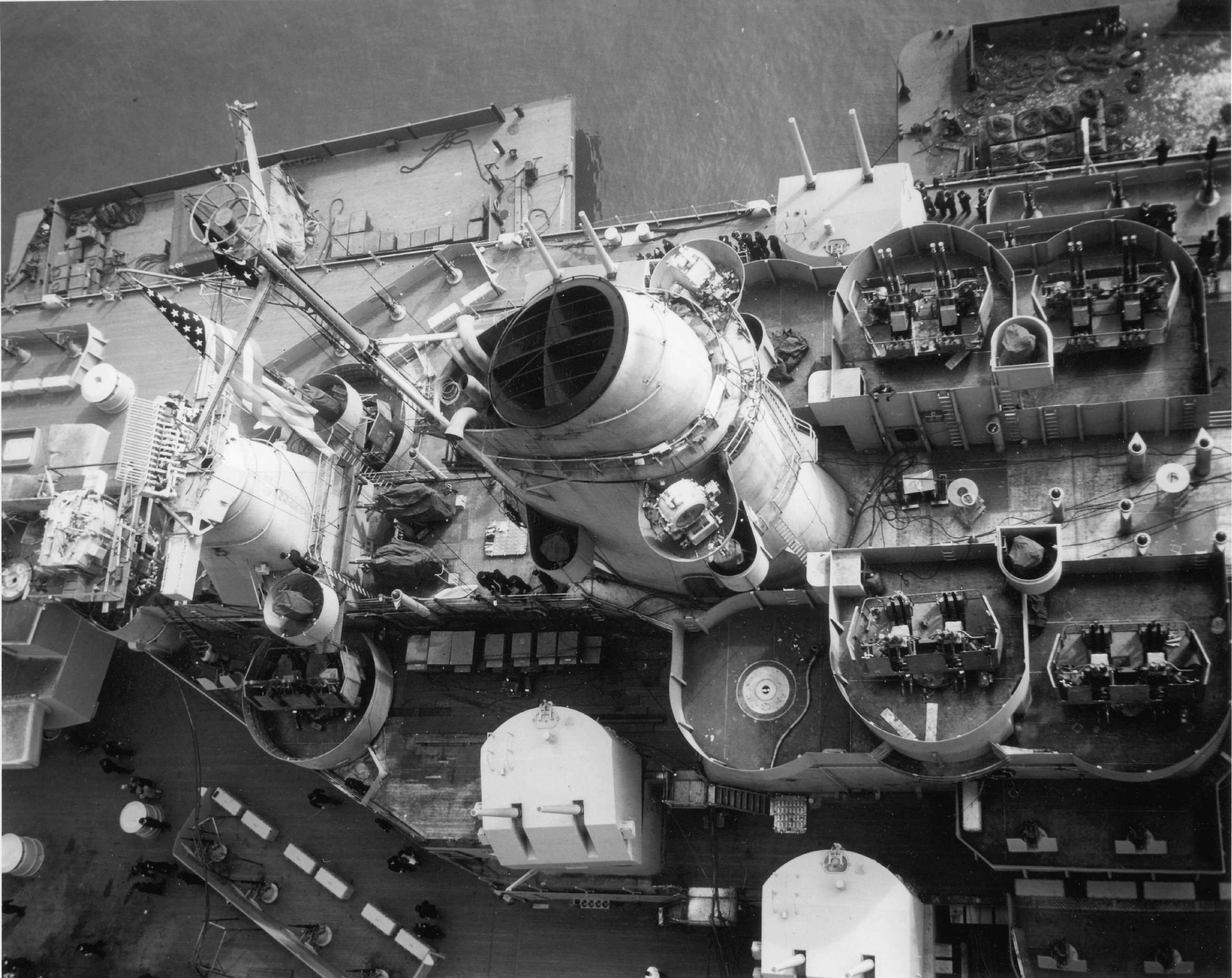 Bird's-eye view of the amidships section of USS Iowa, circa Feb-Mar 1943