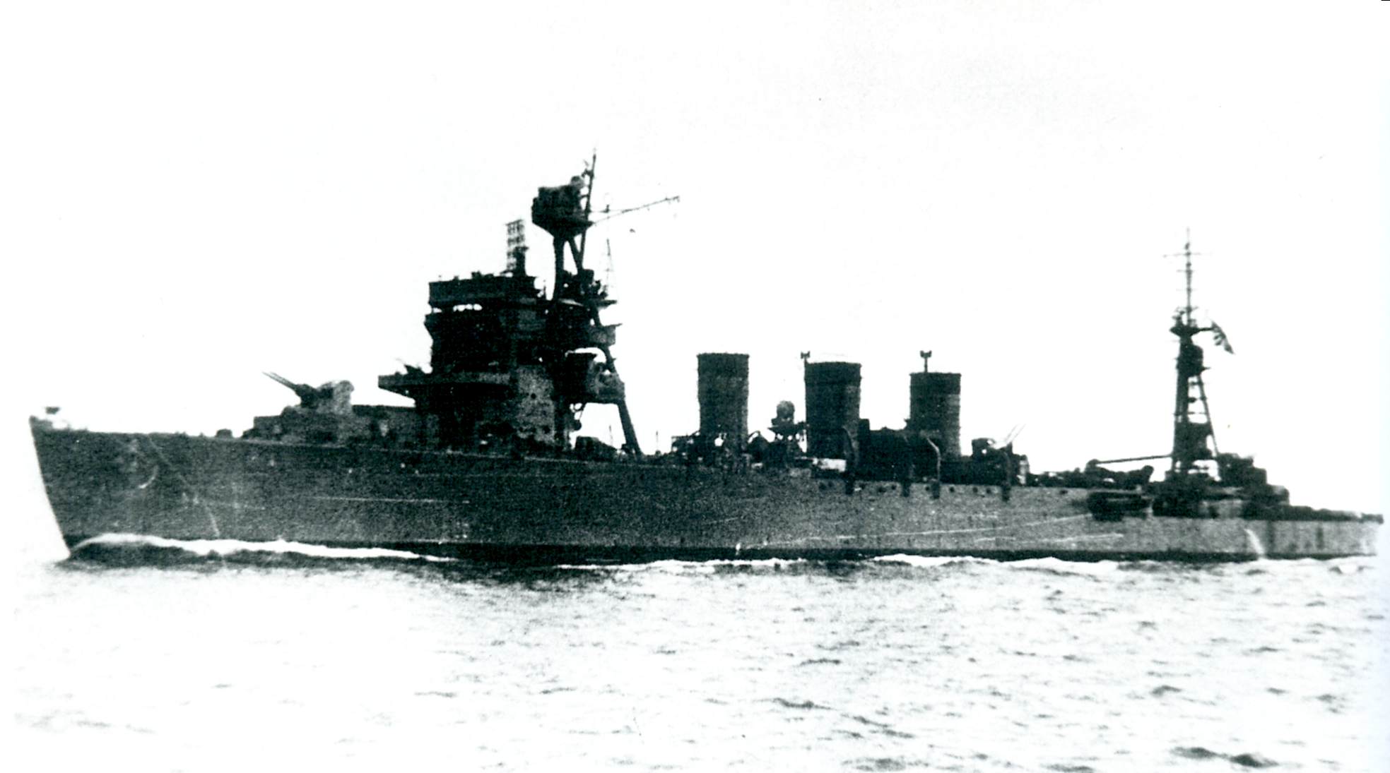 Light cruiser Isuzu immediately after modification in Tokyo Bay off Yokohama, Japan, 1944