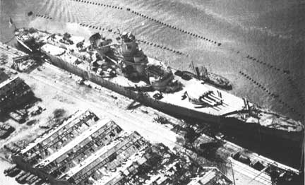 Jean Bart viewed from an aircraft of USS Ranger, Casablanca, French Morocco, 8 Nov 1942, photo 1 of 3