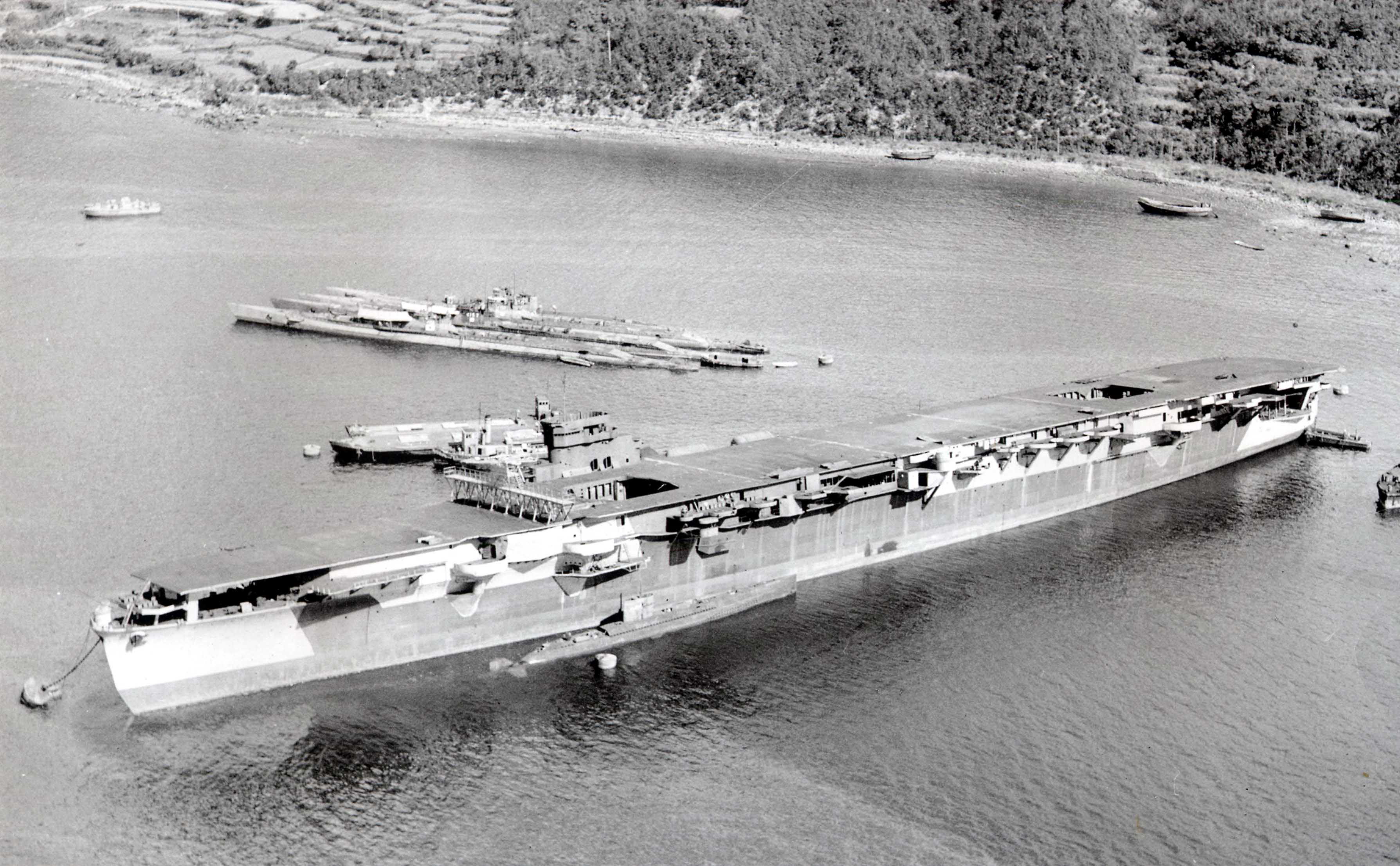 Incomplete Unryu-class carrier Kasagi, Sasebo Bay, Japan, 2 Nov 1945