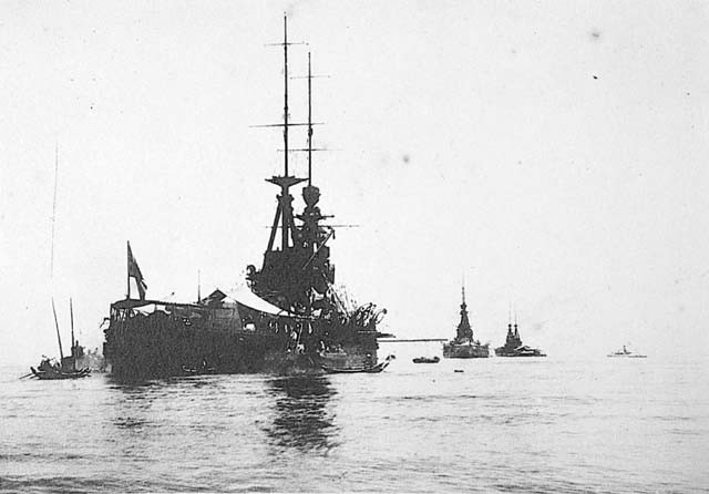 Battleship Kongo at Takao (Kaohsiung), Taiwan during Crown Prince Hirohito's visit, 23 Apr 1923