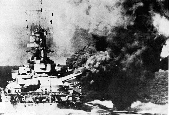 Littorio firing her primary weapons during gunnery practice, summer 1940