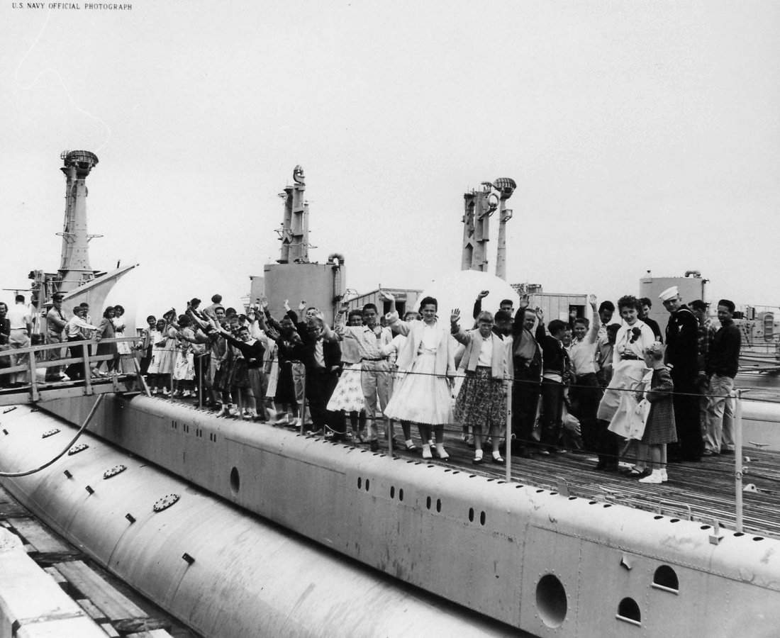 Visitors aboard USS Macabi at Mare Island Naval Shipyard, California, United States, Armed Forces Day, 19 May 1956