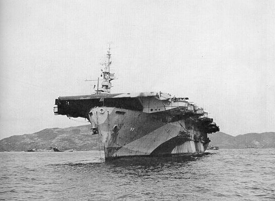 USS Makin Island at anchor at Kerama Retto, Ryukyu Islands, Japan, 31 Mar 1945