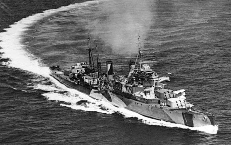 HMS Mauritius making a tight turn, date unknown