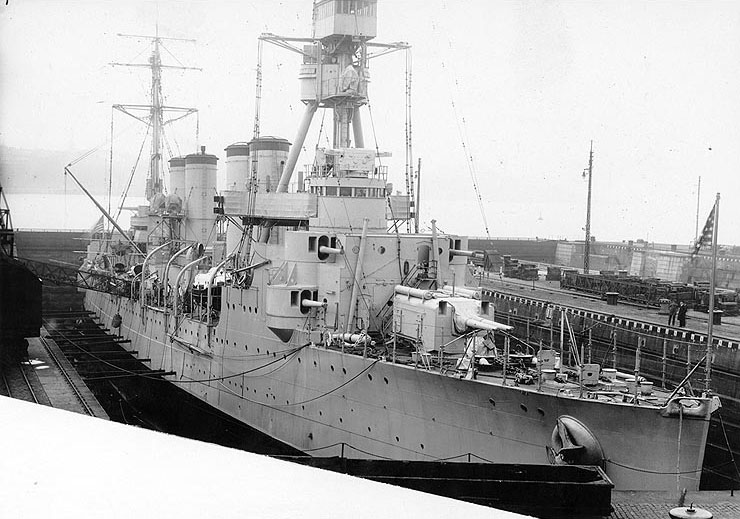 Memphis in drydock at Kiel, Germany, circa 1926-1927, while she was serving as flagship for Commander US Naval Forces, Europe