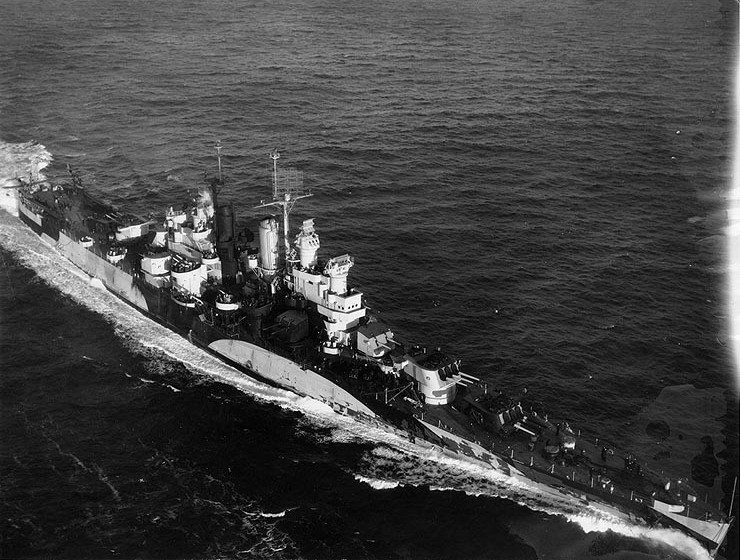 USS Miami underway, early 1944; note Camouflage Measure 32 Design 1d