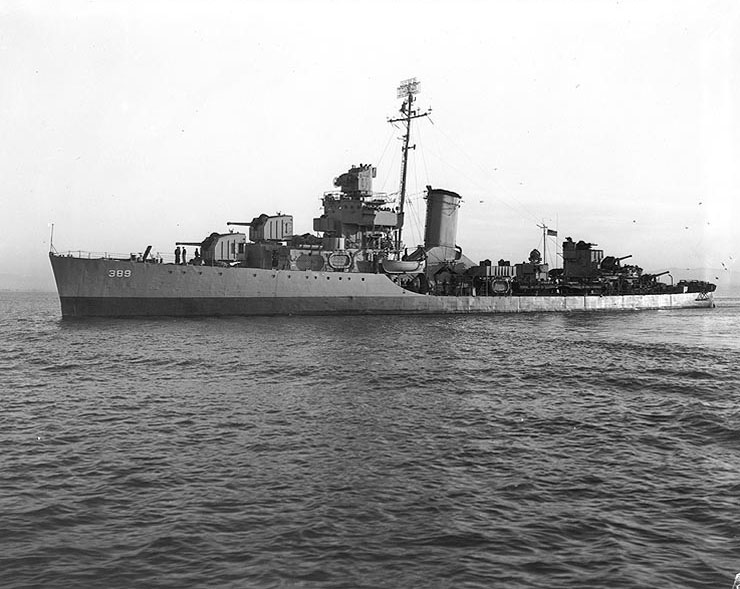 Mugford off the Mare Island Navy Yard, California, United States, 28 Feb 1945, photo 1 of 2
