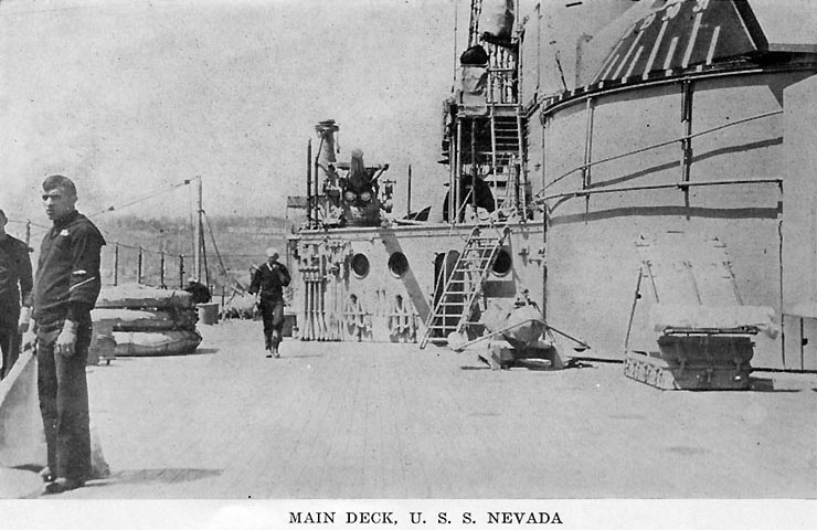 Battleship Nevada's starboard side main deck, published in a 1919 souvenir folder