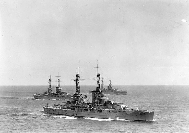 Nevada with two other battleships, 1920s