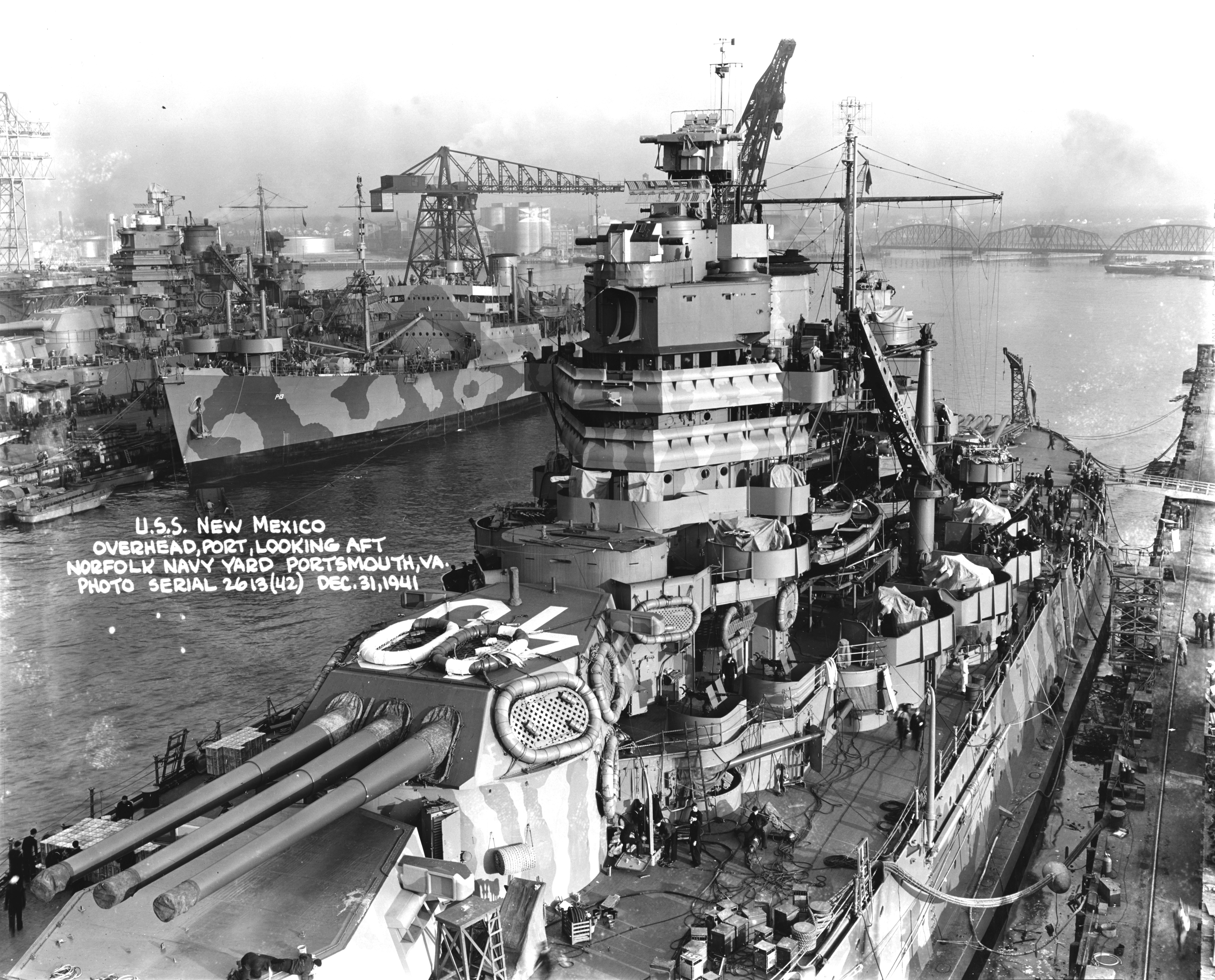 New Mexico at the Norfolk Navy Yard, Portsmouth, Virginia, United States, 31 Dec 1941