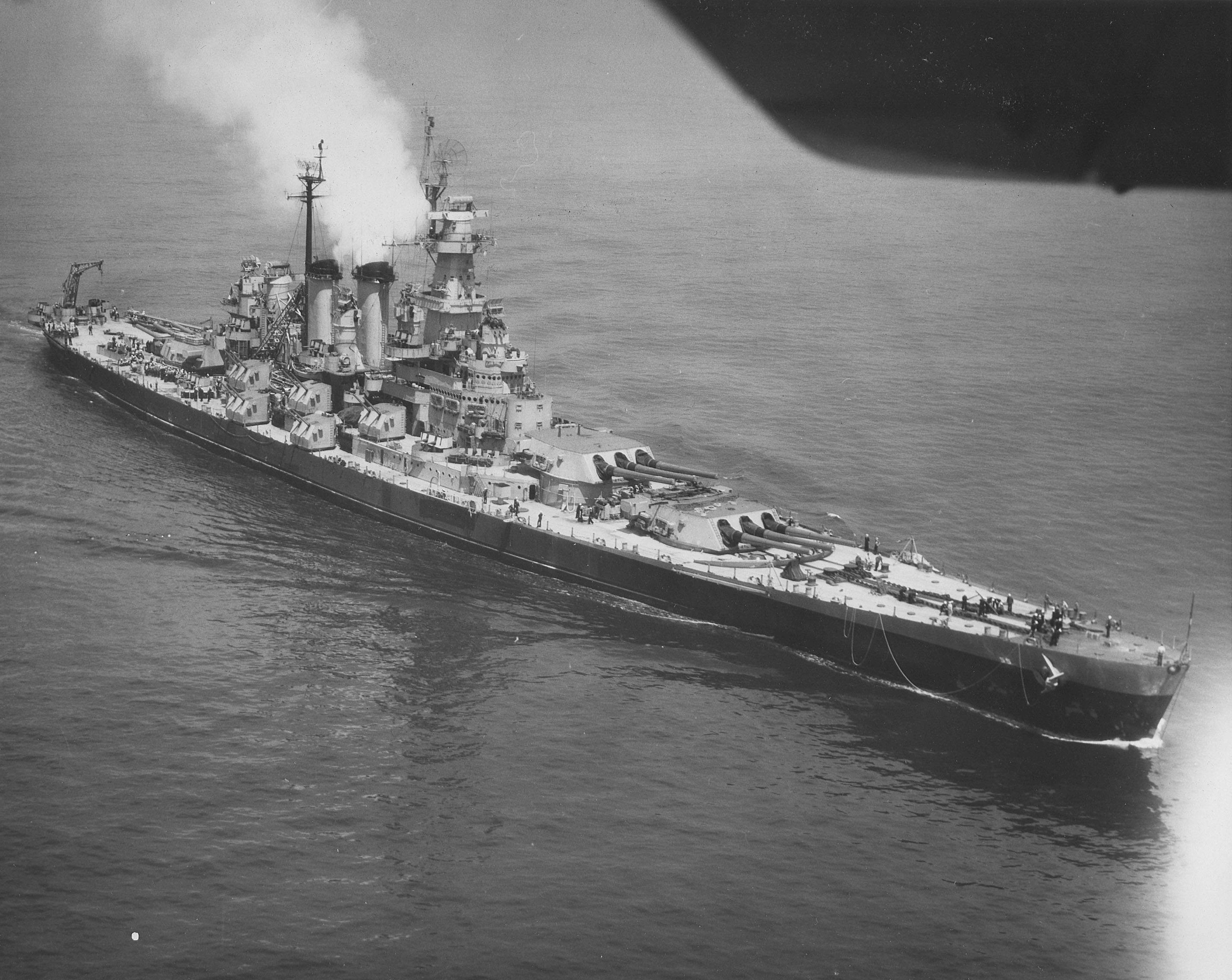 USS North Carolina off New York, New York, United States, 3 Jun 1946, photo 2 of 3; photograph taken by an aircraft from Naval Air Station, New York