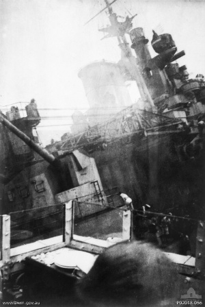 HMS Prince of Wales listing heavily off Malaya, 10 Dec 1941