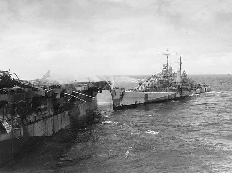 Reno attempted to fight fires aboard Princeton, 24 Oct 1944, photo 1 of 3
