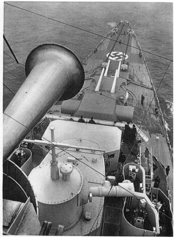 Prinz Eugen's bow viewed from atop the superstructure, date unknown