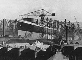 RMS Queen Elizabeth under construction, Clydebank, Scotland, United Kingdom, 1937-1938