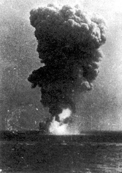 Explosion aboard Roma, Strait of Bonifacio between the Mediterranean Sea and the Tyrrhenian Sea, 9 Sep 1943, photo 1 of 2