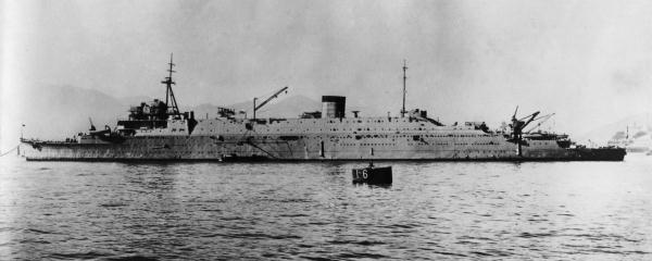Japanese submarine depot ship Taigei, Kure, Japan, spring 1935; she was later converted to light carrier Ryuho