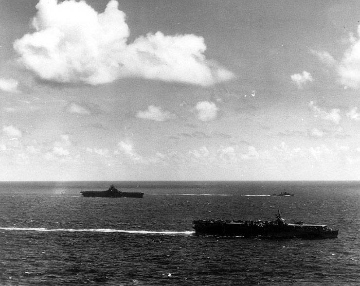 Carriers San Jacinto and Lexington off the Mariana Islands, 13 Jun 1944