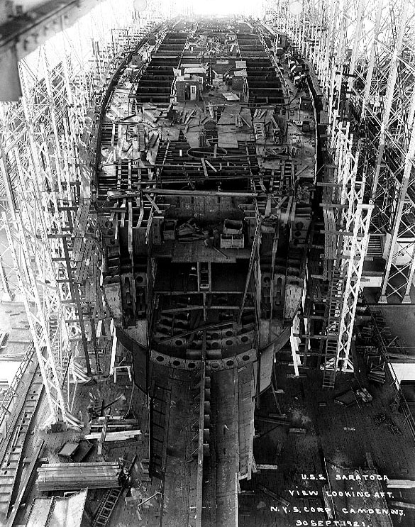 Saratoga's incomplete hull at New York Shipbuilding Company shipyard, Camden, New Jersey, United States, 30 Sep 1921, photo 2 of 2