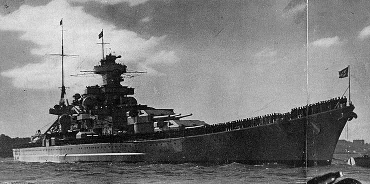 Scharnhorst in port with her crew manning the rail, circa late 1939