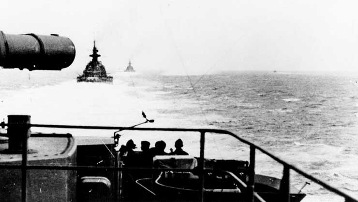 Gneisenau and Scharnhorst trailing Prinz Eugen during the Channel Dash, Feb 1942, photo 3 of 3
