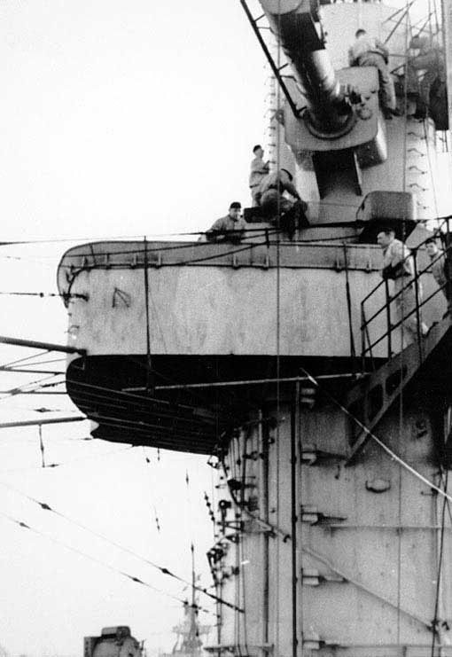 Close-up of Scharnhorst's control tower at Kiel or Wilhelmshaven, winter 1939-1940