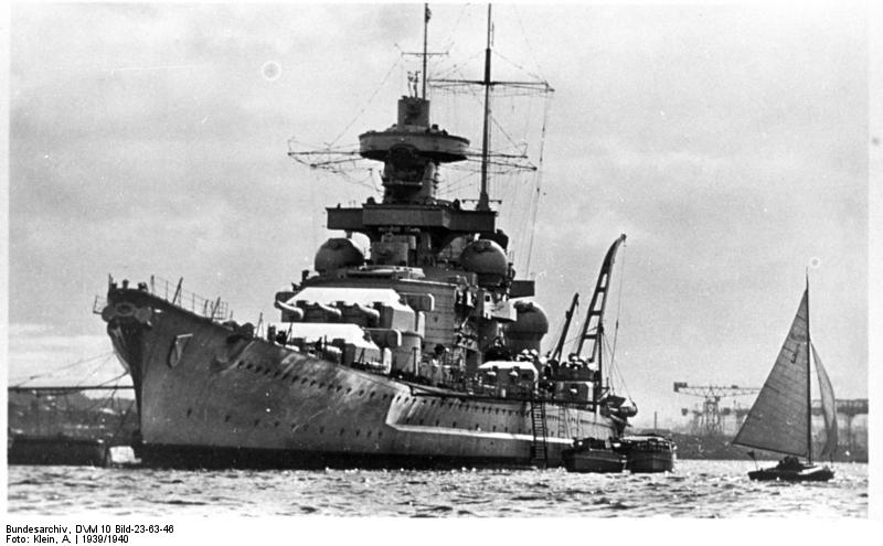 German battleship Scharnhorst in port, circa 1939-1940