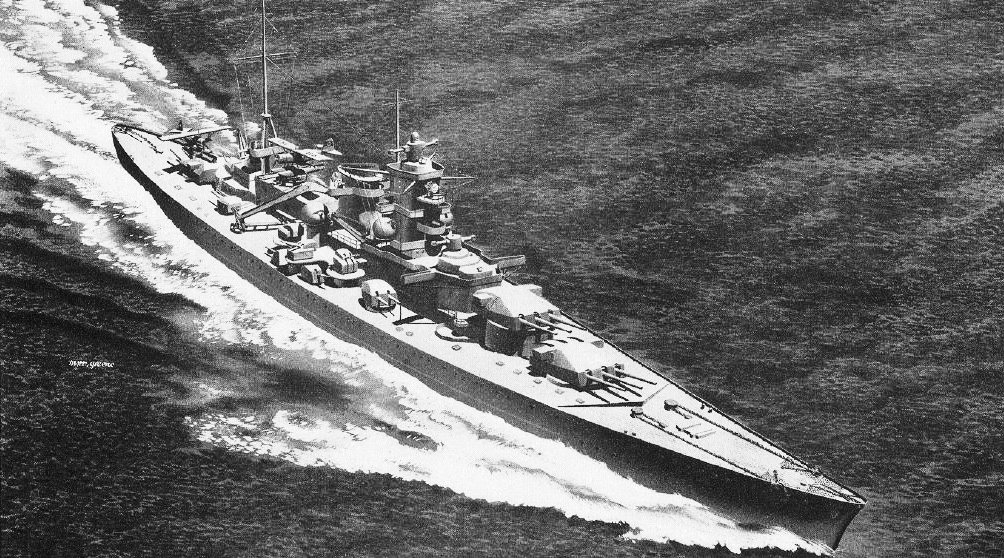 German battleship Scharnhorst underway as seen in US Navy booklet A503 FM30-50 for warship identification