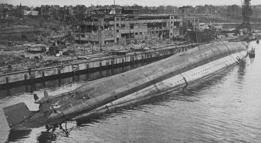 Capsized Admiral Scheer, Kiel, 7 May 1945