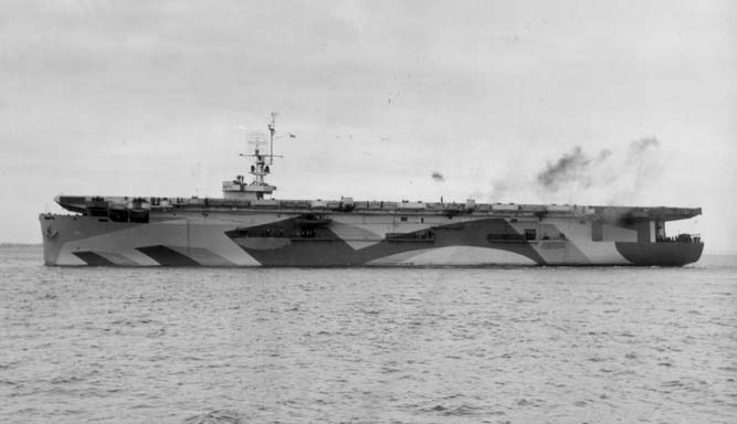 USS Shamrock Bay in measure 33 design 10A camouflage at Astoria, Oregon, United States, Apr 1944
