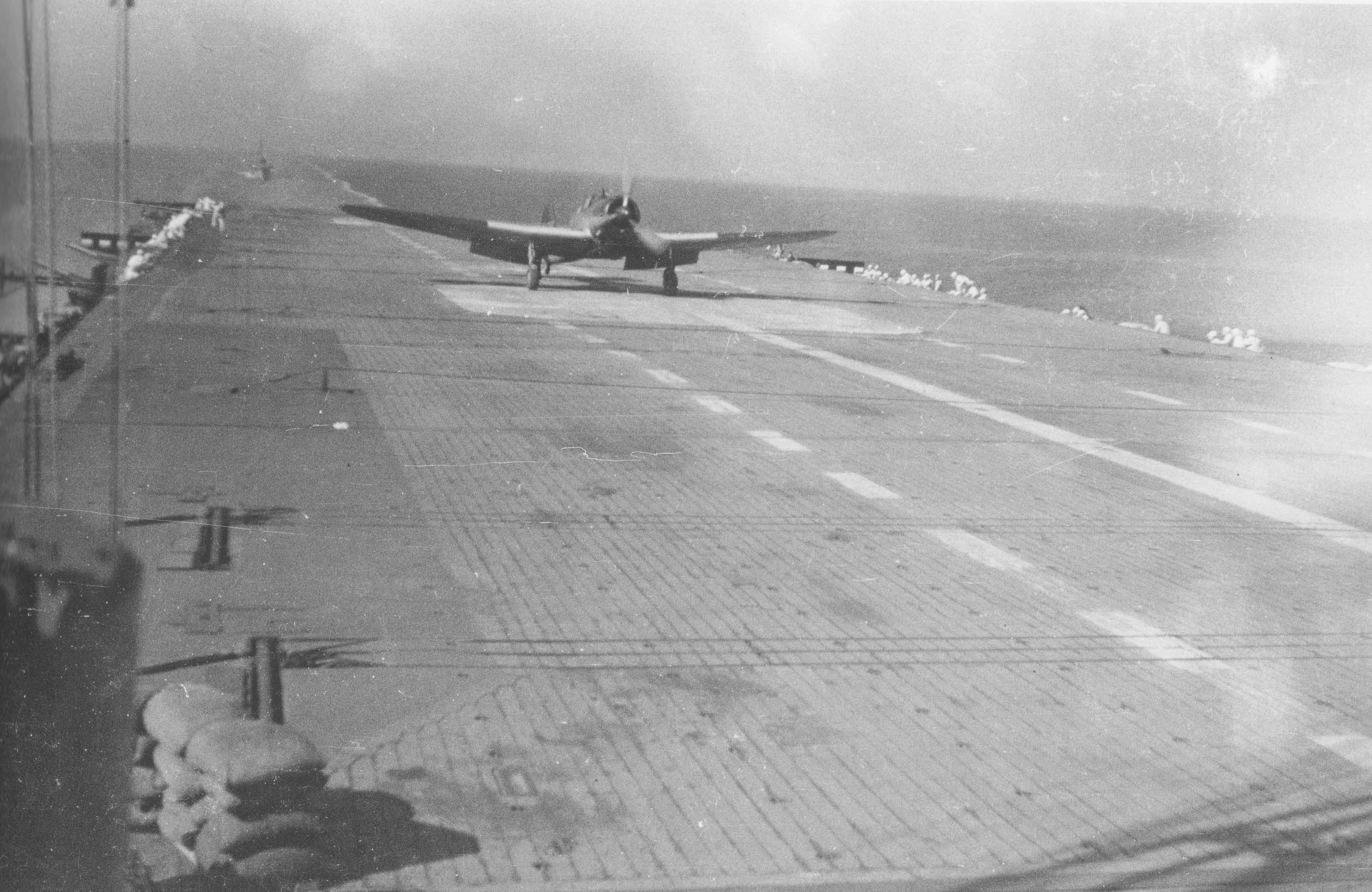 B5N Type 97 torpedo bomber landing on Japanese carrier Shokaku, somewhere in the South Pacific, 18 Mar 1943