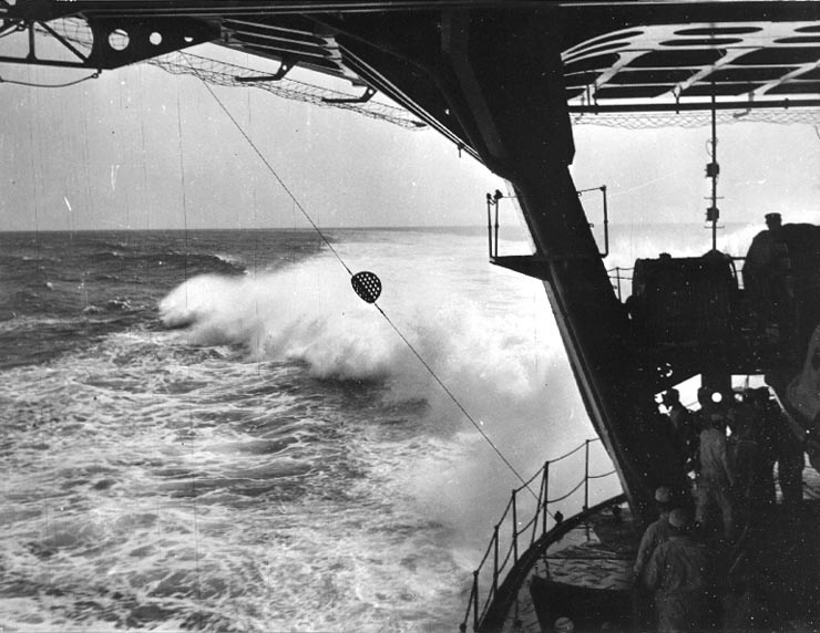View of Soryu's wake from the after end of the boat stowage deck, 1937