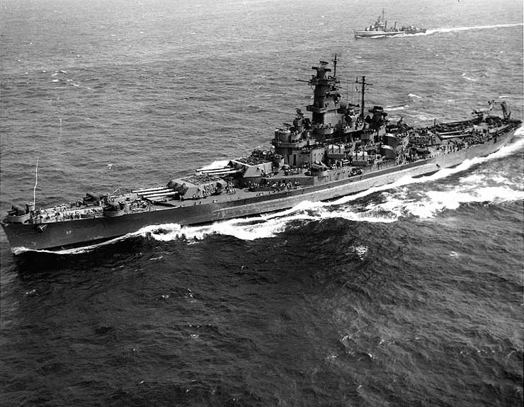 South Dakota and a destroyer off the US east coast, Aug 1943