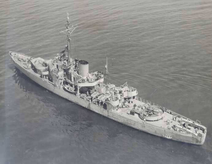 Aerial view of United States Coast Guard cutter Spencer in New York Navy Yard, New York, United States, 29 Apr 1944